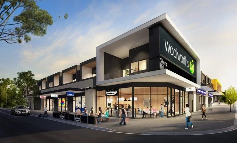 Fachada do supermercado Woolworths com design moderno