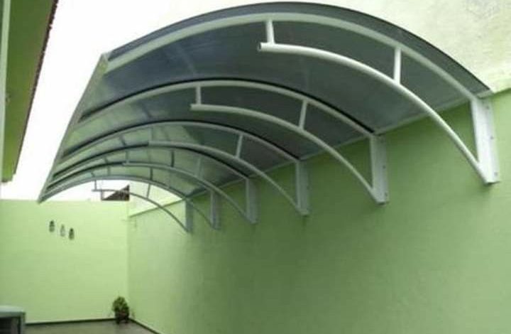 Toldo fixo curvo de policarbonato para garagem, fixo em parede