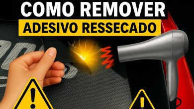 Remoção de adesivo com secador e técnica de calor controlado.